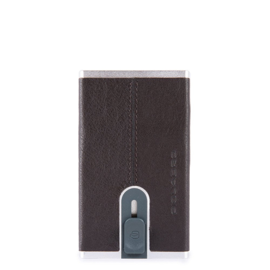 Porta carte di credito metallico, rivestito in pelle Black Square PP4825B3R-BLU-TM